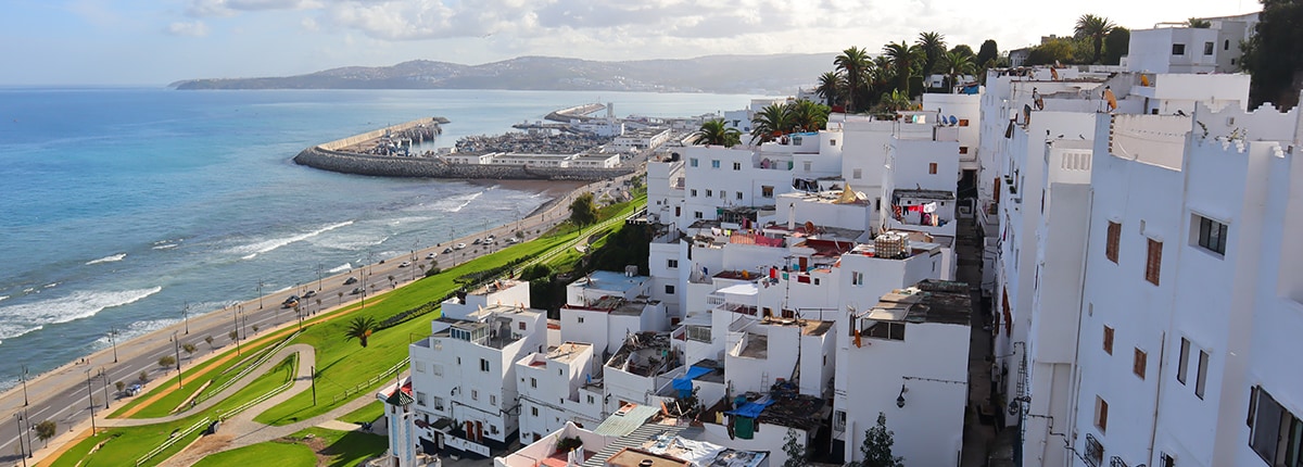 view of the white buildings along the coast of tangier