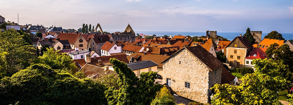 panoramic view of visby and it's beautiful buildings
