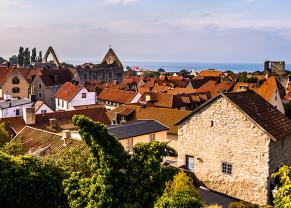 panoramic view of visby and it's beautiful buildings