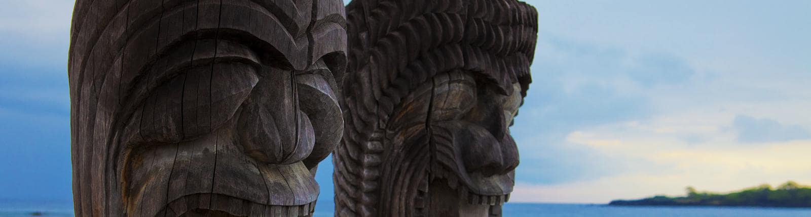 Close-up view of historical carvings in Honolulu, Hawaii