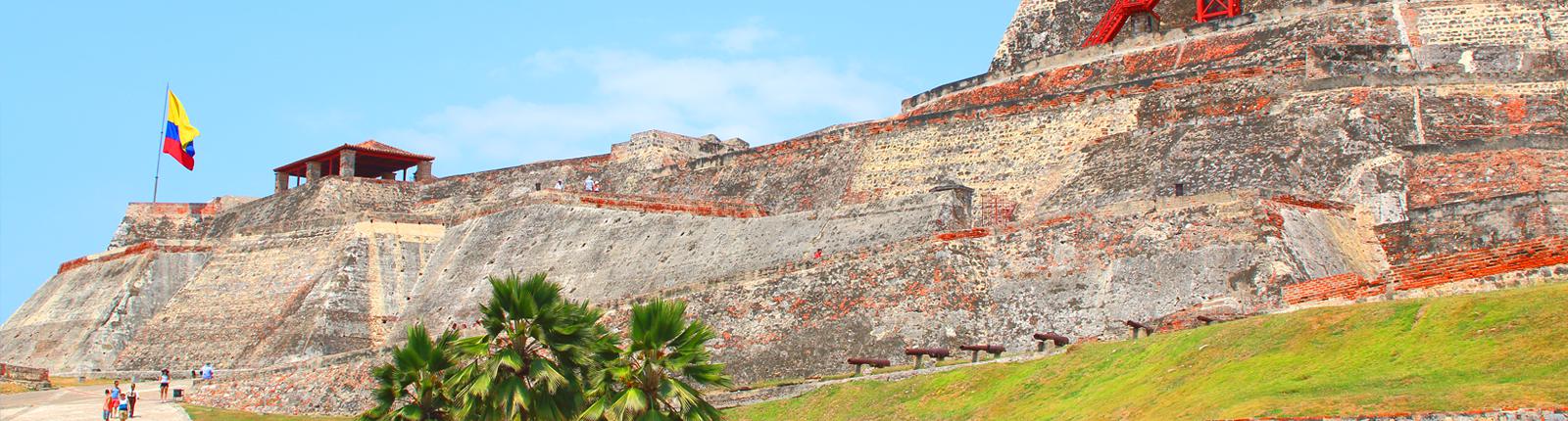 Close up view of the Castillo San Felipe fortress in Cartagena, Colombia