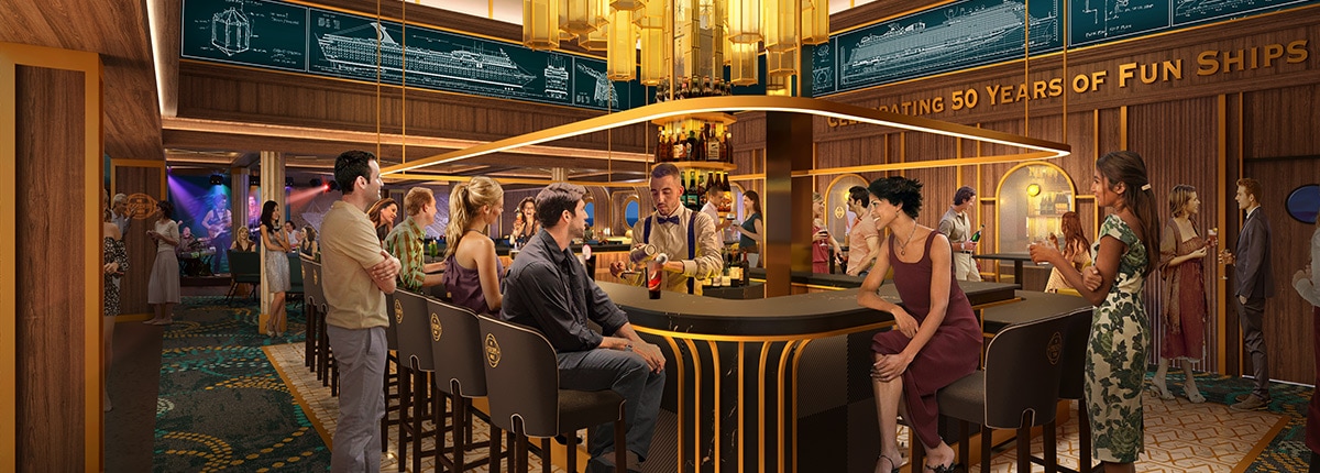 digital rendering of guests enjoying drinks at the golden jubilee