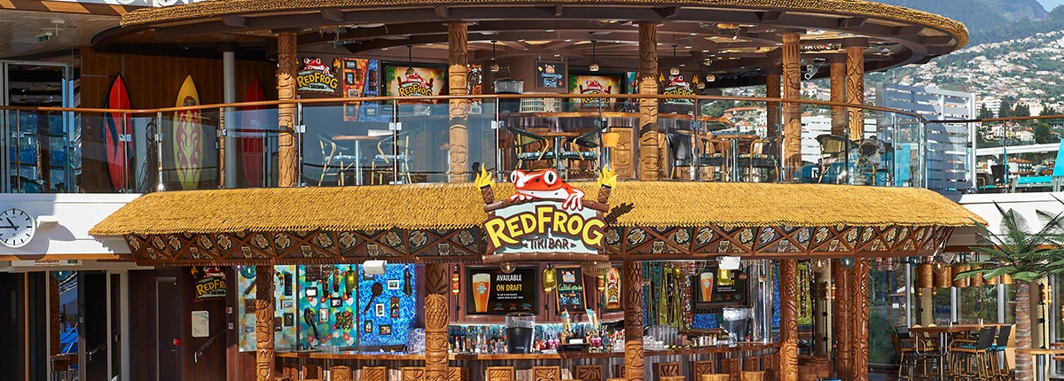 view of the redfrog tiki bar onboard carnival celebration