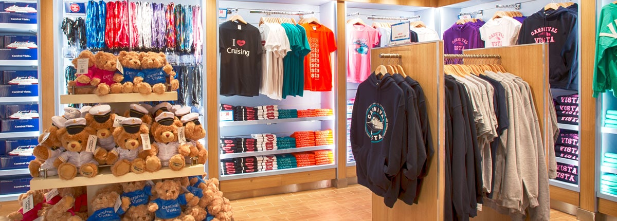 Branded Carnival apparel available at The Fun Shops. 