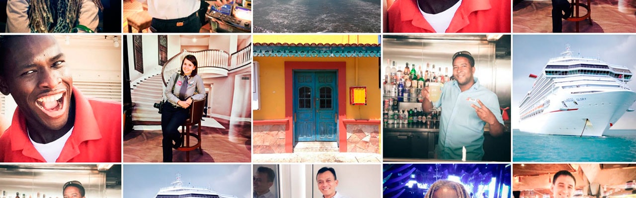 Collage of photos featuring carnival staff members