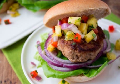 Jamaican Jerk Turkey Burgers with Pineapple Salsa