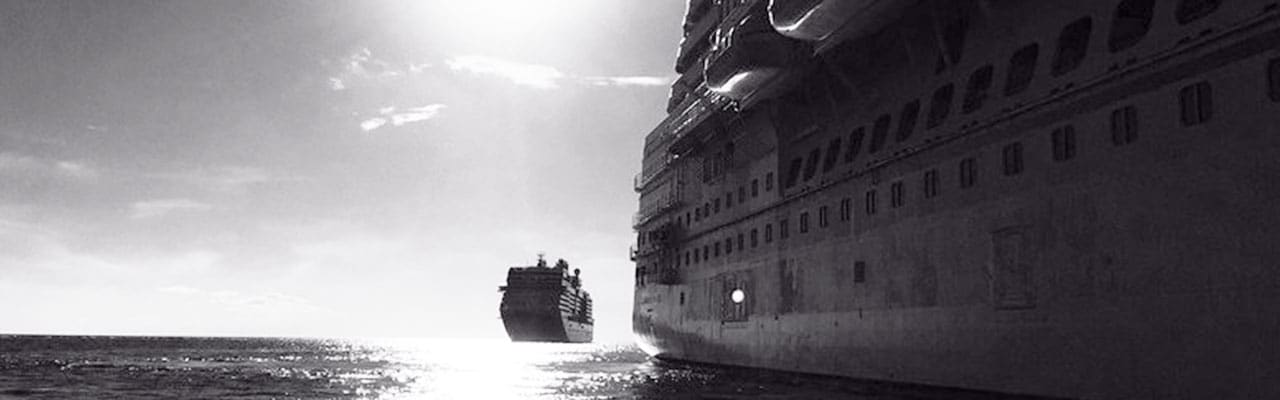 black and white: two ships at sea