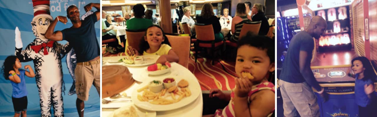 Banner with images of father and two daughters enjoying their cruise on Carnival Sunshine