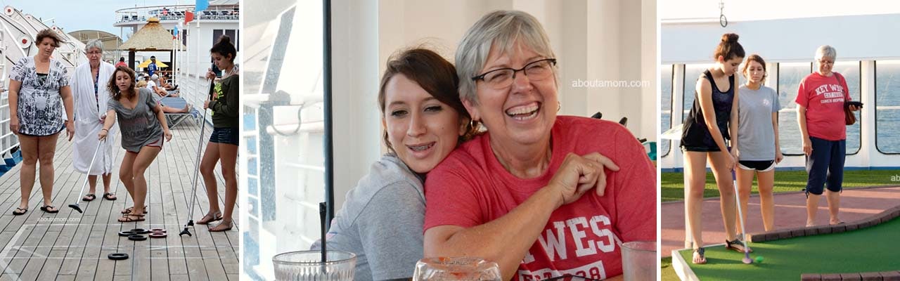 Banner with images of grandmother and grandchildren on ship
