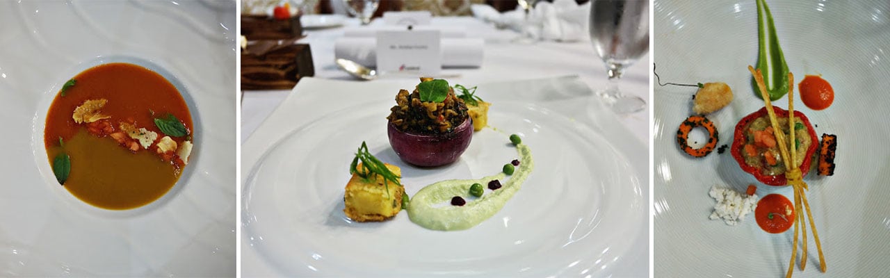 banner with images of three gourmet dishes delicately plated on white dishes