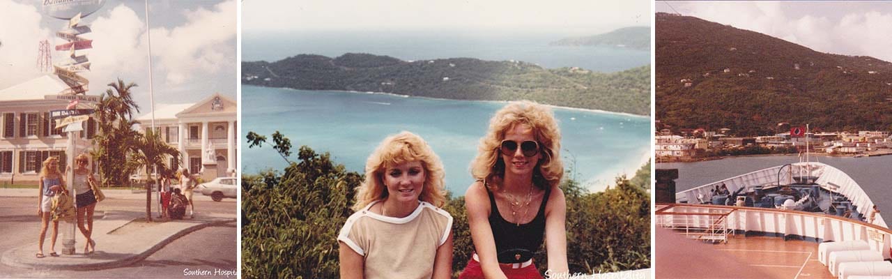 banner with images of 1980 carnival cruise vacation in Nassau and st. thomas