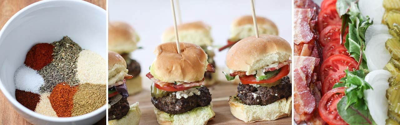 banner with three images of ingredients and assembled sliders