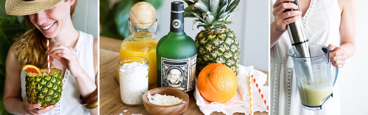Banner with images of rum cocktail and ingredients