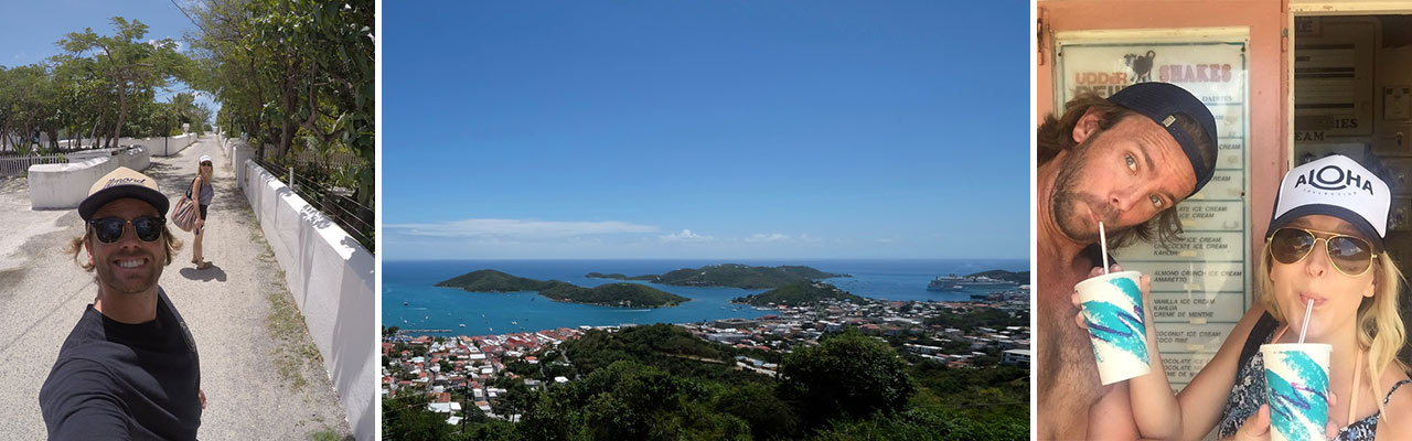 Banner of selfie the view of the island and the couple sharing a drink