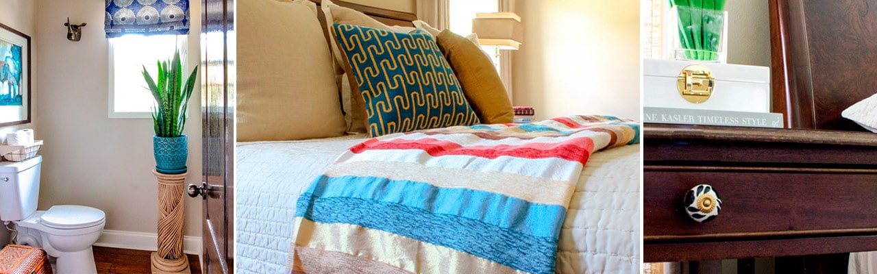 Three shots of decorative accents on a banner image