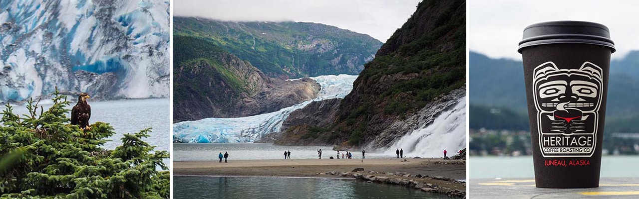 Banner with images from Mendenhall Glacier excursion in Alaska