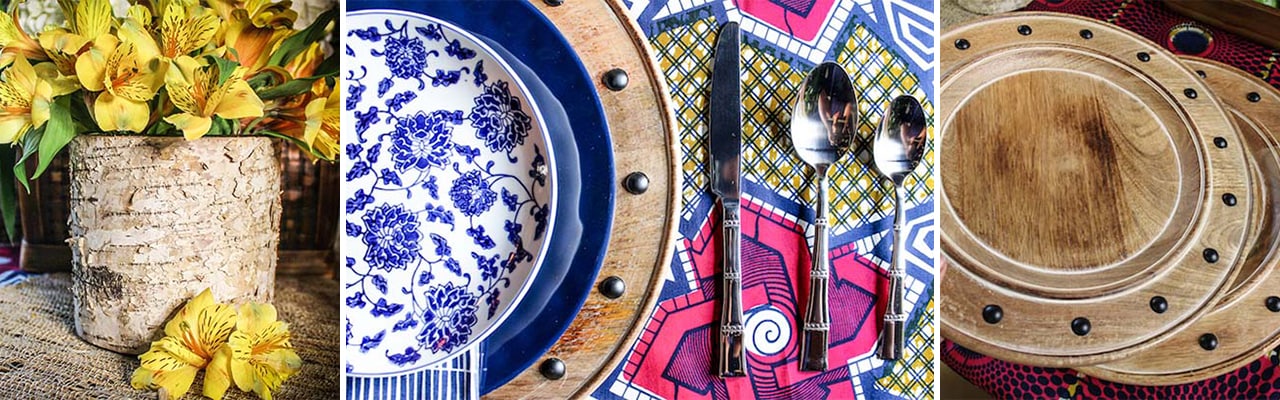 Banner with images of Caribbean inspired dining table decor