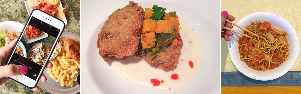 Banner of images of various vegetarian meals prepared on ship