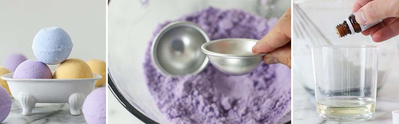 Banner with three images of DIY Bath Bomb process