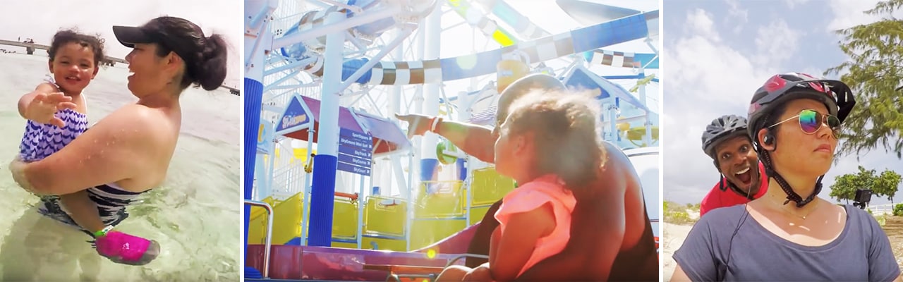 banner with three images of Doyin and family on carnival cruise