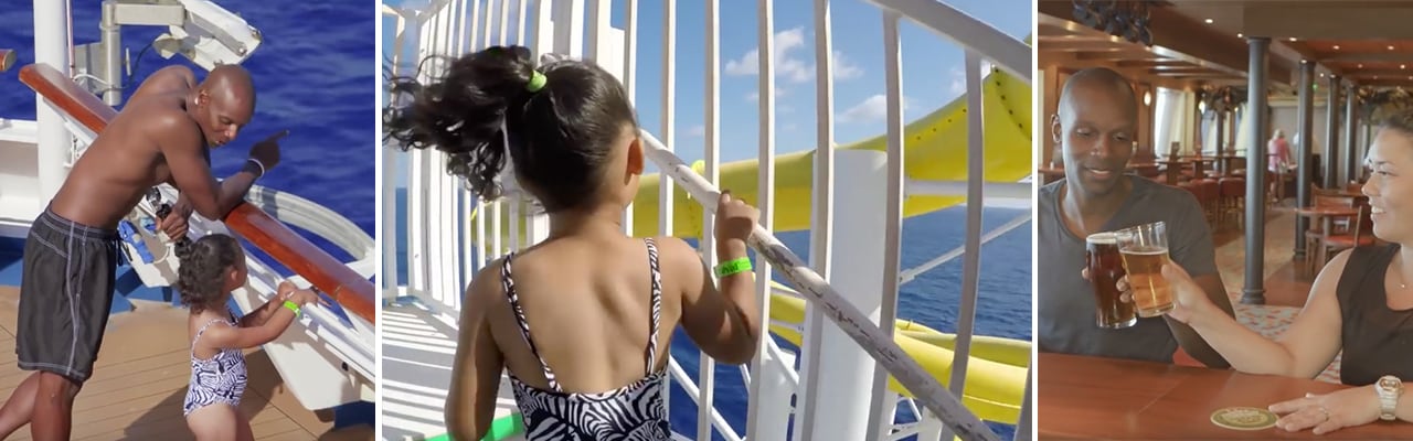 banner with three images of Doyin and family onboard Carnival ship