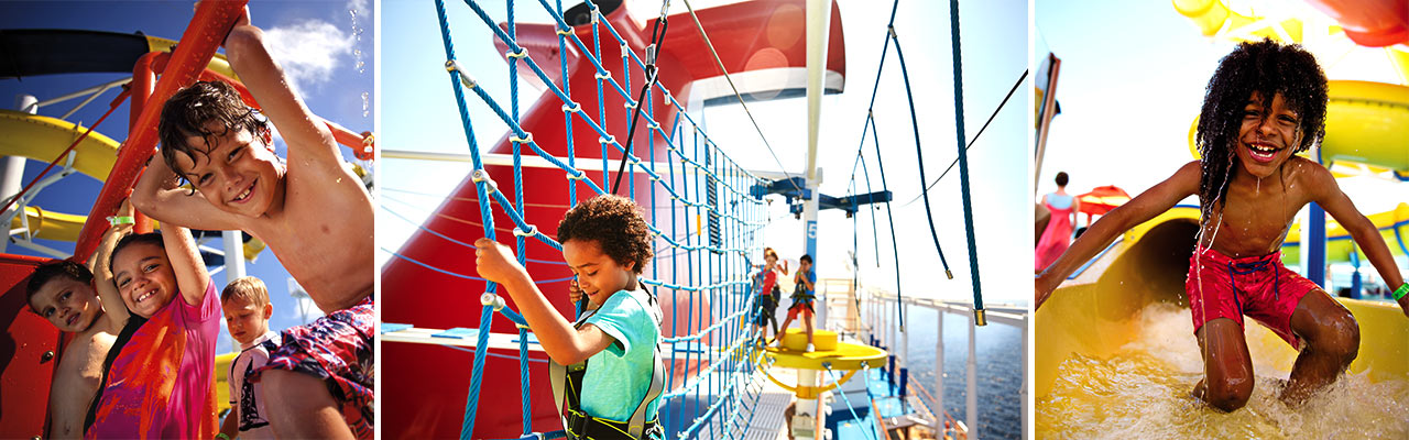 Banner with images of kids playing on cruise