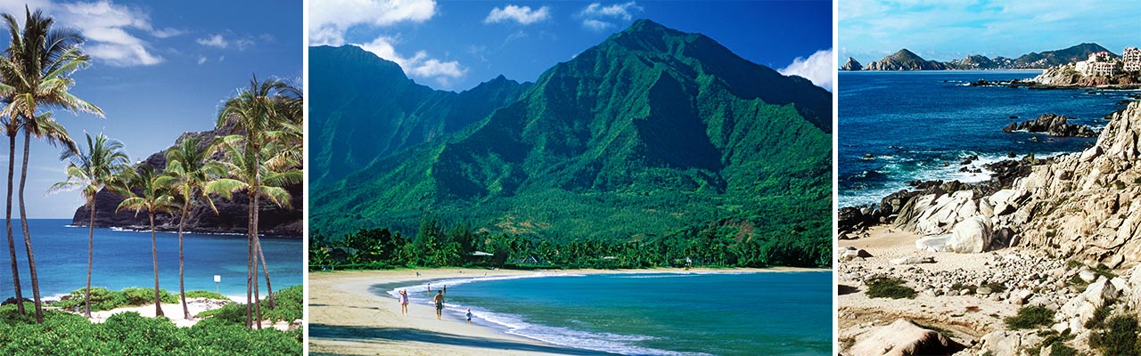 Banner with 3 images of beaches in Hawaii