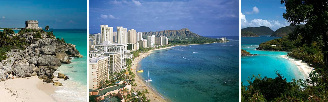 Banner with three images of Caribbean beaches