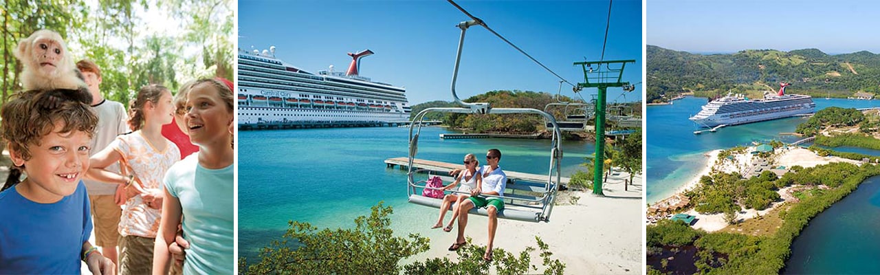 Banner with views of Mahogany Bay from the ground, in the air and on the water