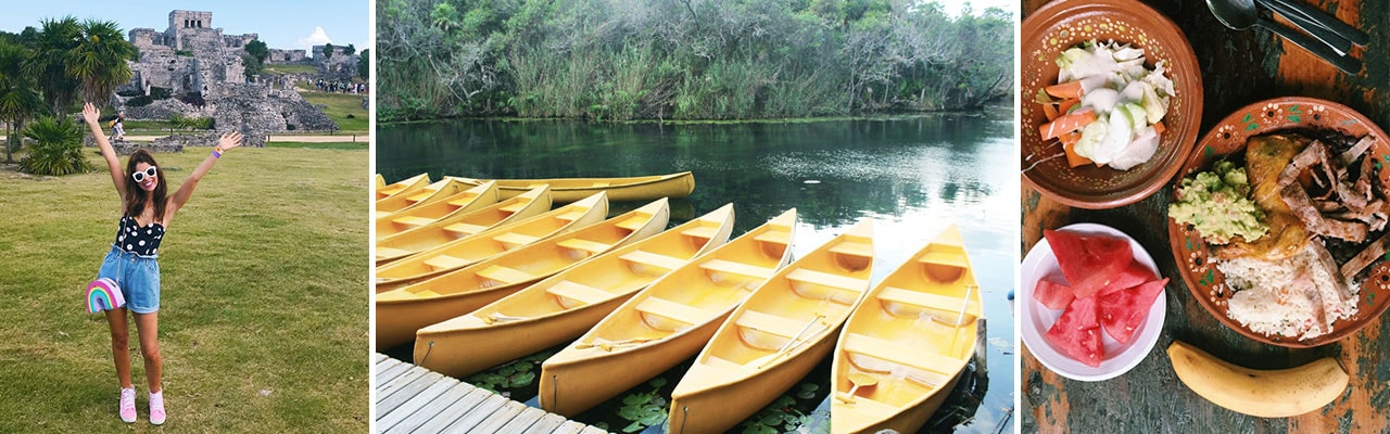Banner with woman, canoes and food