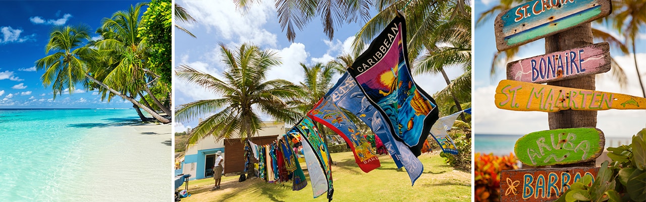 Beach souvenirs header with three images of local color