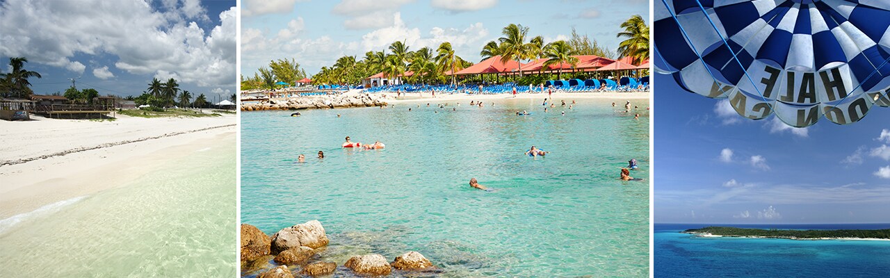 A banner with three shots of beaches in the Caribbean