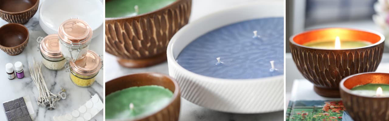 Three images of candles in a row