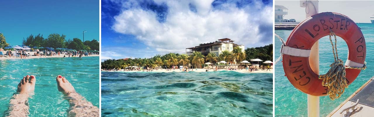 a banner with three swimming related images