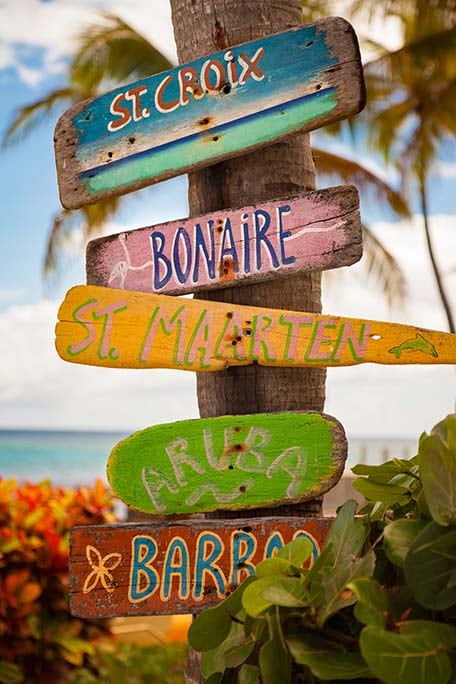 a Caribbean sign pointing to different destinations