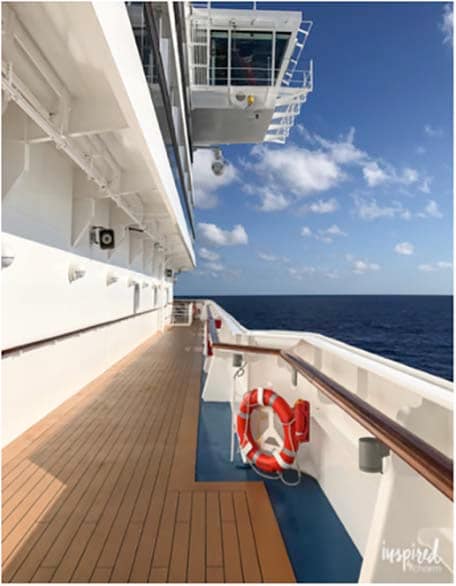 Side deck of the Carnival Vista with the ocean off to the side