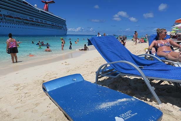 Beach in Grand Turk with the Carnival Conquest docked in the distance
