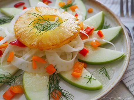 Close up photo of grilled pineapple and fennel salad