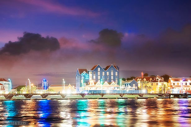 Curacao lit up with bright lights at night