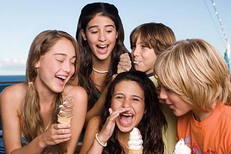 group of friends enjoying ice cream cones