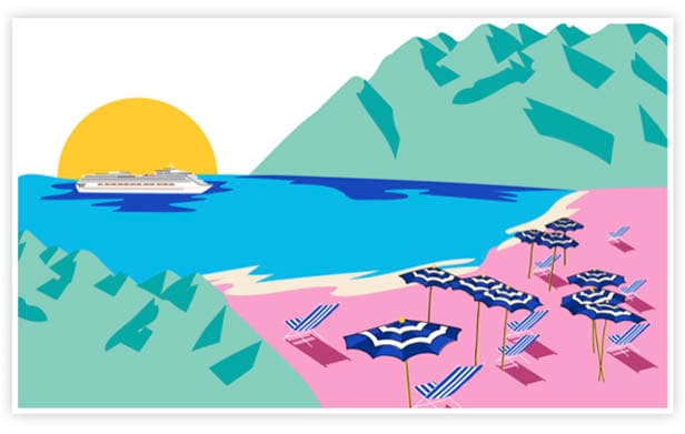 Colorful illustration of Italian coastline