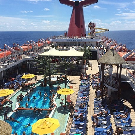 overhead view of pool deck onboard a carnival ship