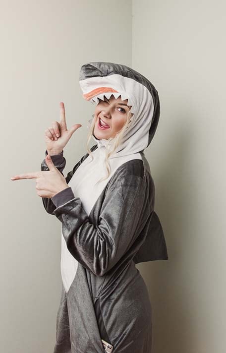 woman dressed as a great white shark