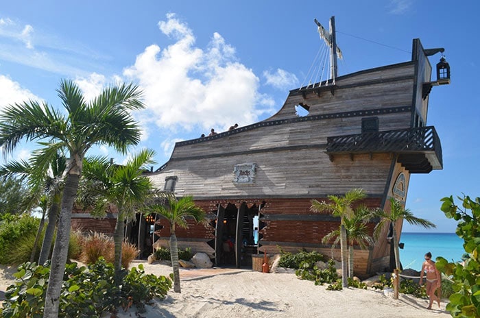 the infamous captain morgan on the rocks bar located in half moon cay