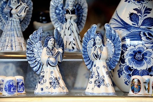 blue and white ceramic angels