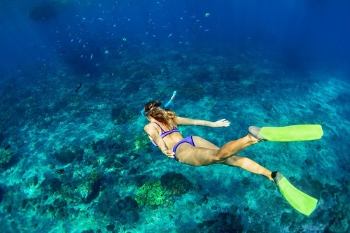 woman snorkeling in the western caribbean port of nassau