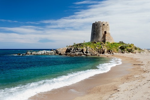 stone tower on the beach of cagliari 