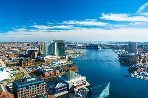 aerial view of baltimore in the afternoon 