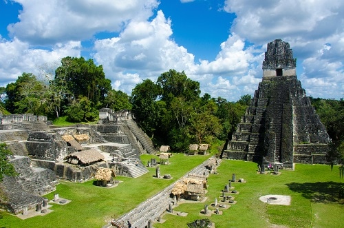 aerial view of mayan temple in belize 
