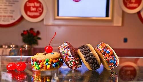 a row of ice cream cookie sandwiches from cherry on top